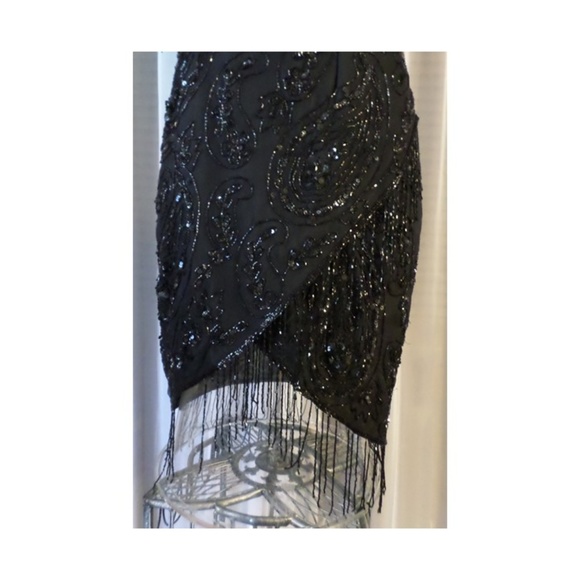 Vintage Laurence Kazar Silk Dress Black Fringe M - Picture 5 of 8